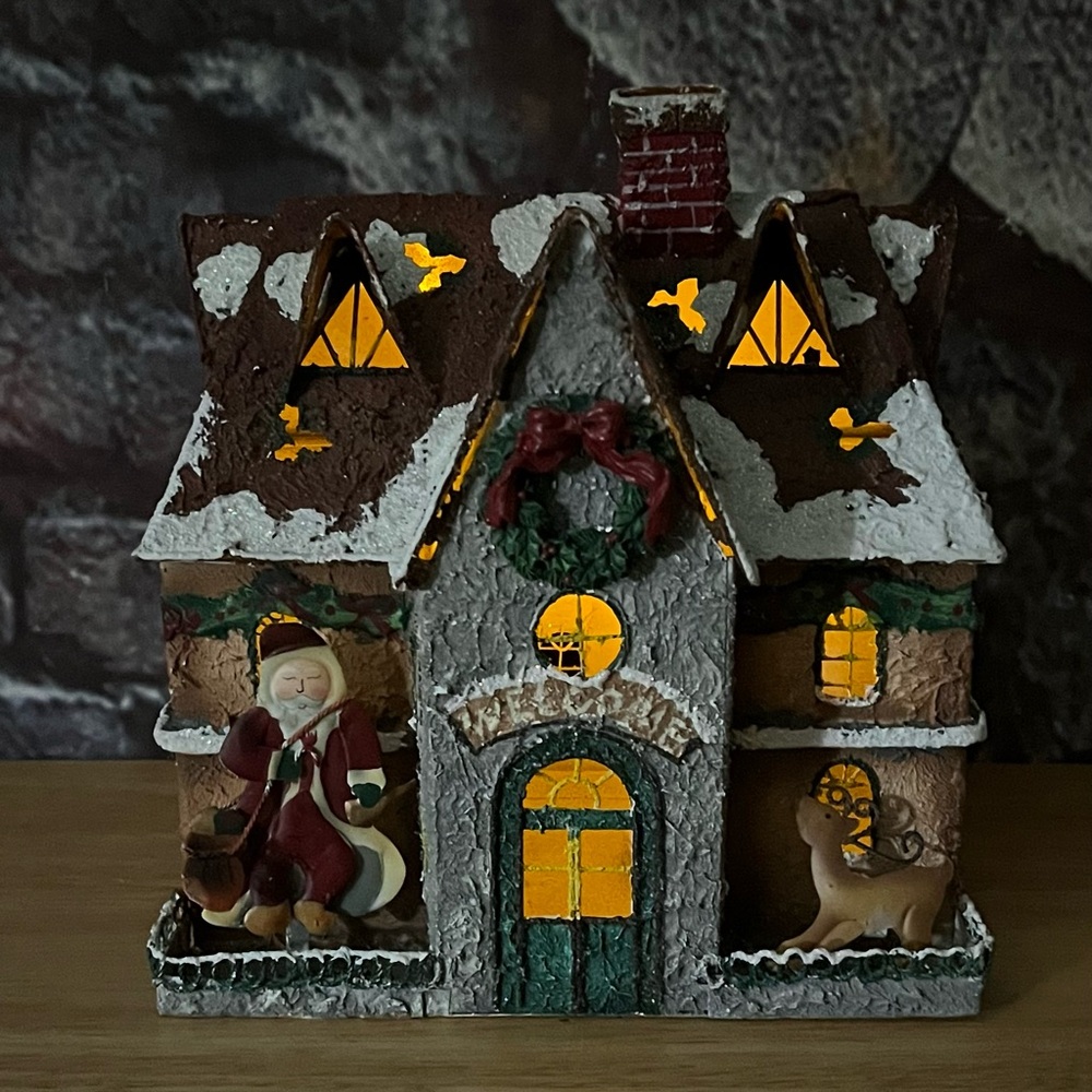Christmas House Lantern by Delicates Metal Tin Tealight Candle Holder 7.5" tall